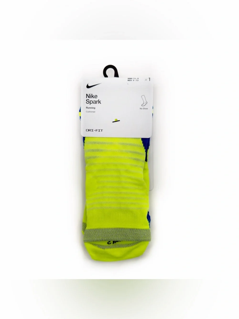 Nike Spark Cushioned Running Socks Womens Mens No Show Volt Green Blue